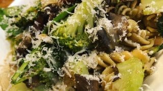 close up pesto and veggie meal SCL